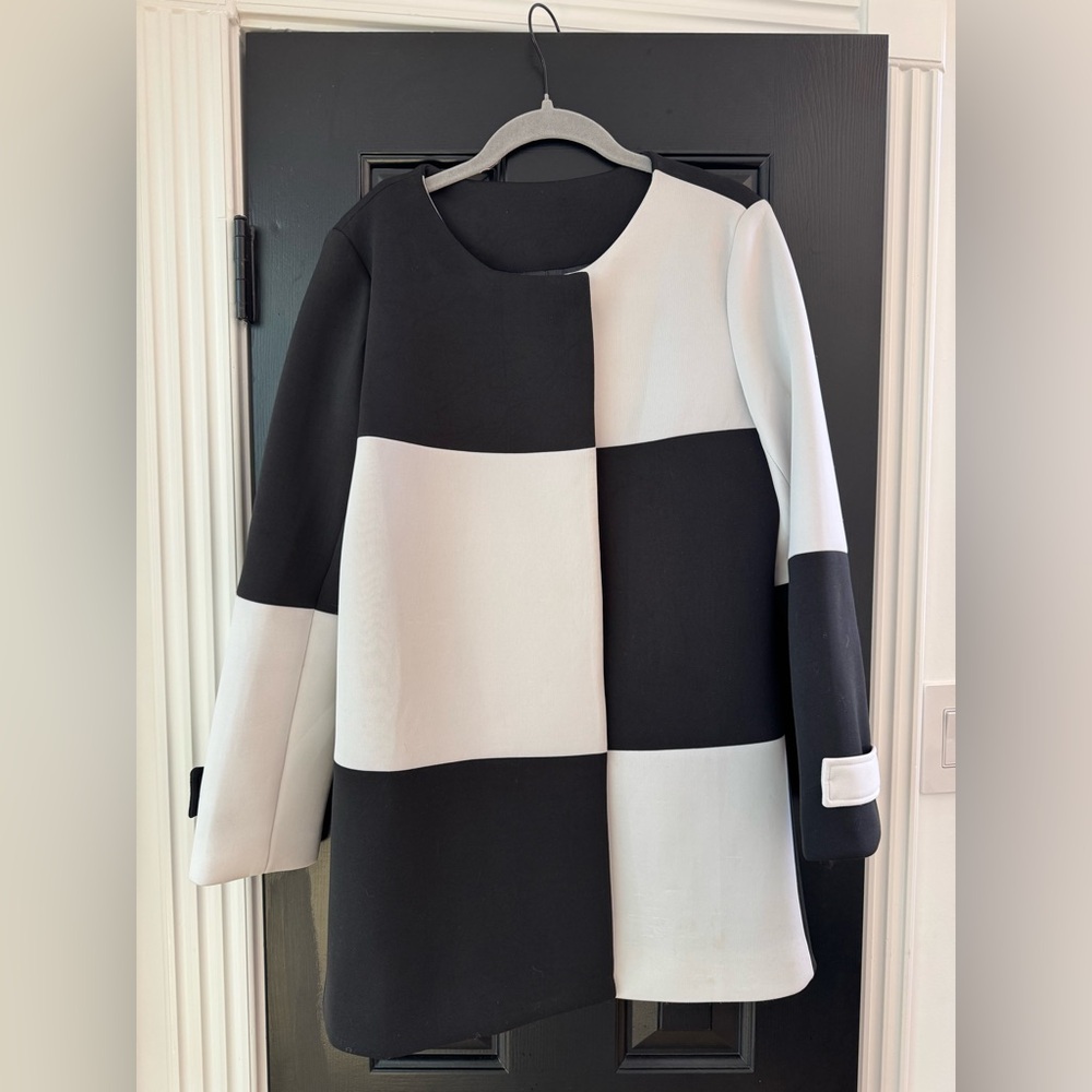 SHEIN Black and White Checkered Trench Coat NWOT